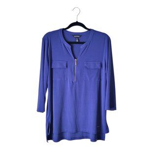 Ellen Tracy Blue 1/4 Zip Polyester Blouse